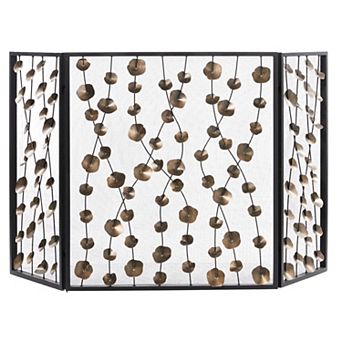 Stella & Eve Metal Foldable Mesh 3-Panel Fireplace Screen with Floral Design