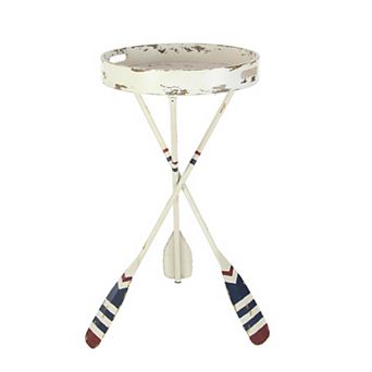 Stella & Eve Metal Distressed Striped End Table with Oar Legs