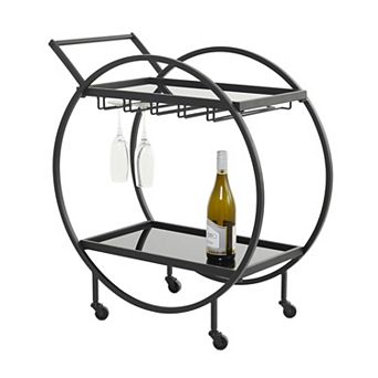 Stella & Eve Metal Rolling Bar Cart with Wine Glass Storage