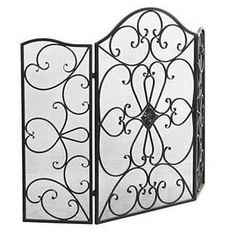 Stella & Eve Metal Foldable 3-Panel Fireplace Screen with Mesh Netting