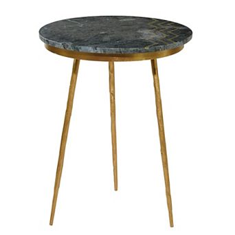 Stella & Eve Marble End Table with Gold Tone Metal Tripod Legs and Zig-Zag Detail