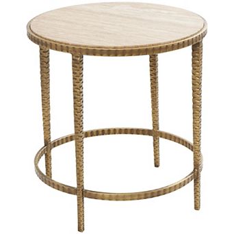 Stella & Eve Marble Round End Table with Hammered Gold Tone Metal Legs