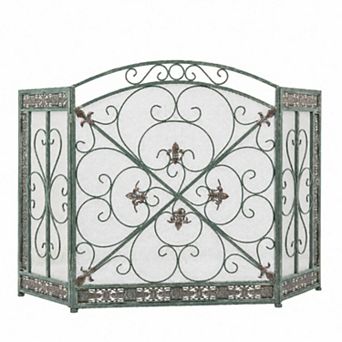 Stella & Eve Metal 3-Panel Fireplace Screen with Fleur De Lis Accents