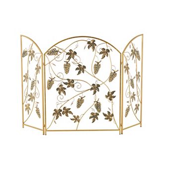 Stella & Eve Metal Foldable 3-Panel Fireplace Screen with Leaf Accents