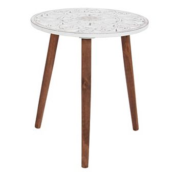 Stella & Eve Intricately Carved End Table with Tripod Legs