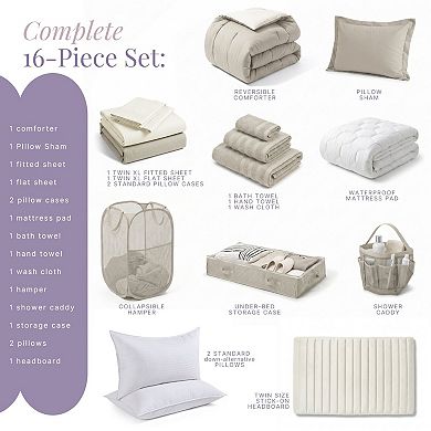 Hearth & Harbor Complete Dorm Room Set, All Dorm Accessories Included