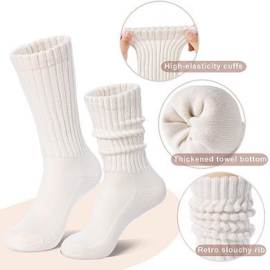 Cozy Retro Ribbed Slouch Crew Socks Cushioned Casual Athletic 3 Pairs