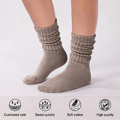 Cozy Retro Ribbed Slouch Crew Socks Cushioned Casual Athletic 3 Pairs