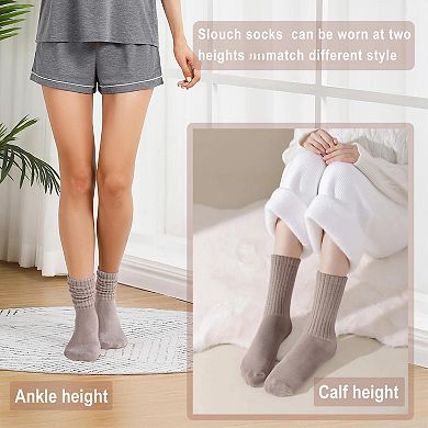 Cozy Retro Ribbed Slouch Crew Socks Cushioned Casual Athletic 3 Pairs