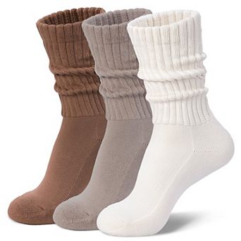 Cozy Retro Ribbed Slouch Crew Socks Cushioned Casual Athletic 3 Pairs