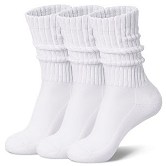 Cozy Retro Ribbed Slouch Crew Socks Cushioned Casual Athletic 3 Pairs