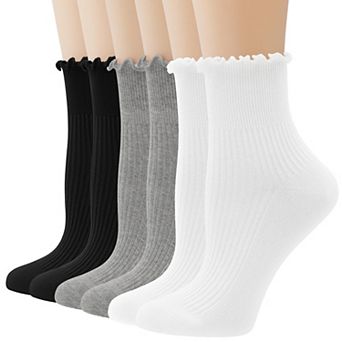 Cute Ruffle Ankle Socks Soft Breathable Casual Fashion Frilly 6 Pack