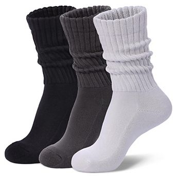 Cozy Ribbed Slouch Crew Socks Casual Athletic Retro 3 Pairs
