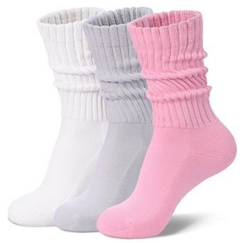 Cozy Ribbed Slouch Crew Socks Casual Athletic Retro 3 Pairs