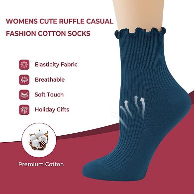 Cute Frilly Ankle Socks Soft Breathable Casual Fashion 6 Pairs