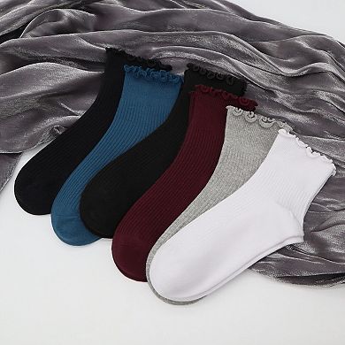 Cute Frilly Ankle Socks Soft Breathable Casual Fashion 6 Pairs