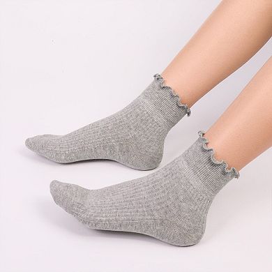 Cute Frilly Ankle Socks Soft Breathable Casual Fashion 6 Pairs