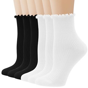 Cute Frilly Ankle Socks Soft Breathable Casual Fashion 6 Pairs