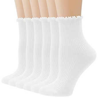 Cute Frilly Ankle Socks Soft Breathable Casual Fashion 6 Pairs