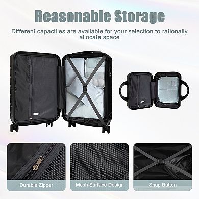 Pnronnc 2-Piece ABS Hardside Luggage Set with Spinner Wheels and Cosmetic Case
