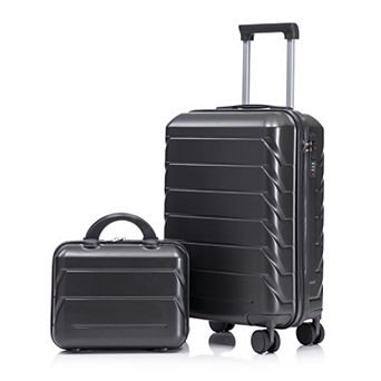 Pnronnc 2 pc ABS Hardside Luggage Set with Spinner Wheels and Cosmetic Case