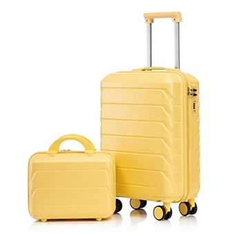 Pnronnc 2 pc ABS Hardside Luggage Set with Spinner Wheels and Cosmetic Case