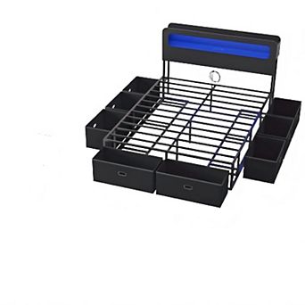 Pnronnc Storage Bed Frame with LED Headboard Platform Bed with Charging Station & 8 Drawers