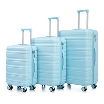 Pnronnc 3 pc ABS Hardside Luggage Set with Spinner Wheels and Combination Lock