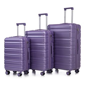Pnronnc 3 pc ABS Hardside Luggage Set with Spinner Wheels and Combination Lock