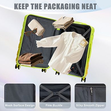 Pnronnc 3-Piece PC Spinner Wheel Luggage Set with Combination Lock Carry On Suitcases