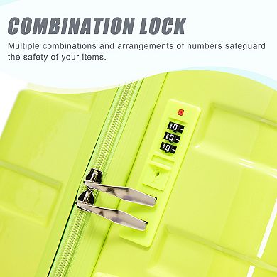 Pnronnc 3-Piece PC Spinner Wheel Luggage Set with Combination Lock Carry On Suitcases