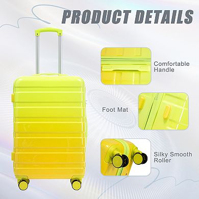 Pnronnc 3-Piece PC Spinner Wheel Luggage Set with Combination Lock Carry On Suitcases