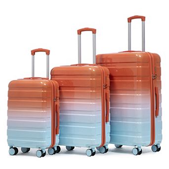 Pnronnc 3 pc PC Spinner Wheel Luggage Set with Combination Lock Carry On Suitcases