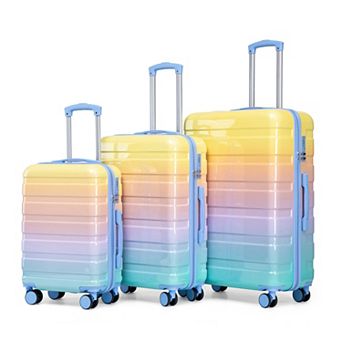 Pnronnc 3 pc PC Spinner Wheel Luggage Set with Combination Lock Carry On Suitcases