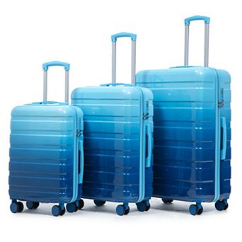 Pnronnc 3 pc PC Spinner Wheel Luggage Set with Combination Lock Carry On Suitcases