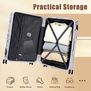 Pnronnc 3-Piece PC Spinner Wheel Luggage Set with Printed Pattern