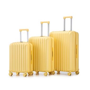 Pnronnc 3 pc ABS Spinner Wheel Luggage Set with USB Port, Cup Holder and Phone Holder