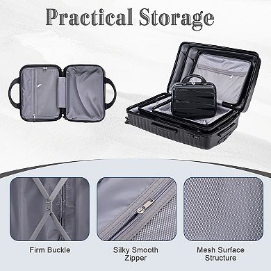 Pnronnc 4-Piece PP Spinner Wheel Luggage Set with Cosmetic Case and Combination Lock