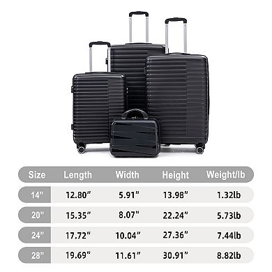 Pnronnc 4-Piece PP Spinner Wheel Luggage Set with Cosmetic Case and Combination Lock