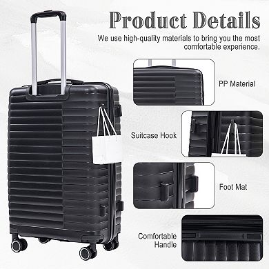 Pnronnc 4-Piece PP Spinner Wheel Luggage Set with Cosmetic Case and Combination Lock