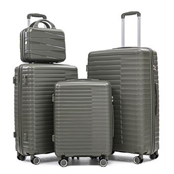 Pnronnc 4 pc PP Spinner Wheel Luggage Set with Cosmetic Case and Combination Lock