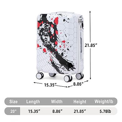 Pnronnc 20 Inch PC Spinner Wheel Carry On Luggage with Combination Lock and Printed Pattern