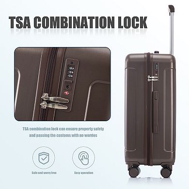 Pnronnc 3-Piece ABS Spinner Wheel Luggage Set with TSA Combination Lock and Telescopic Handle