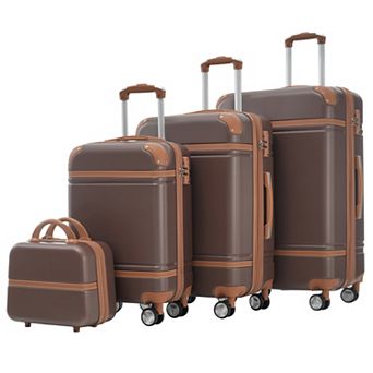 Pnronnc 4 pc ABS Hardshell Luggage Set with Cosmetic Case TSA Lock and Spinner Wheels