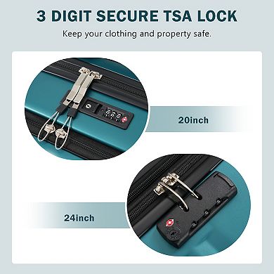 Pnronnc 3-Piece Front Opening Luggage Set with USB Port TSA Lock and Travel Bag