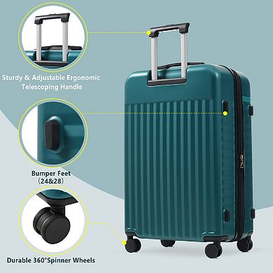 Pnronnc 3-Piece Front Opening Luggage Set with USB Port TSA Lock and Travel Bag