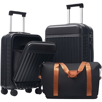 Pnronnc 3 pc Front Opening Luggage Set with USB Port TSA Lock and Travel Bag