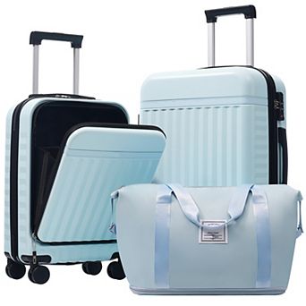 Pnronnc 3 pc Front Opening Luggage Set with USB Port TSA Lock and Travel Bag