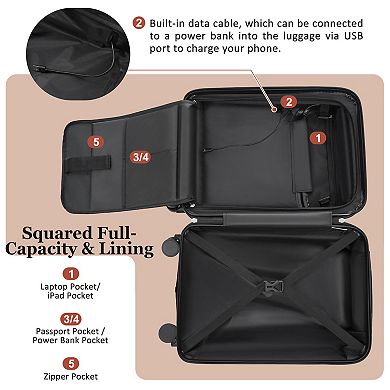 Pnronnc 5-Piece ABS Hardside Luggage Set with USB Port TSA Lock and Double Spinner Wheels