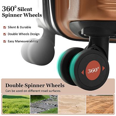 Pnronnc 5-Piece ABS Hardside Luggage Set with USB Port TSA Lock and Double Spinner Wheels